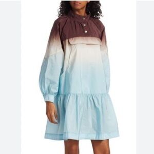 SEA Zanna Long-Sleve Nylon Dip-Dye Tunic Dress Chestnut Blue XS